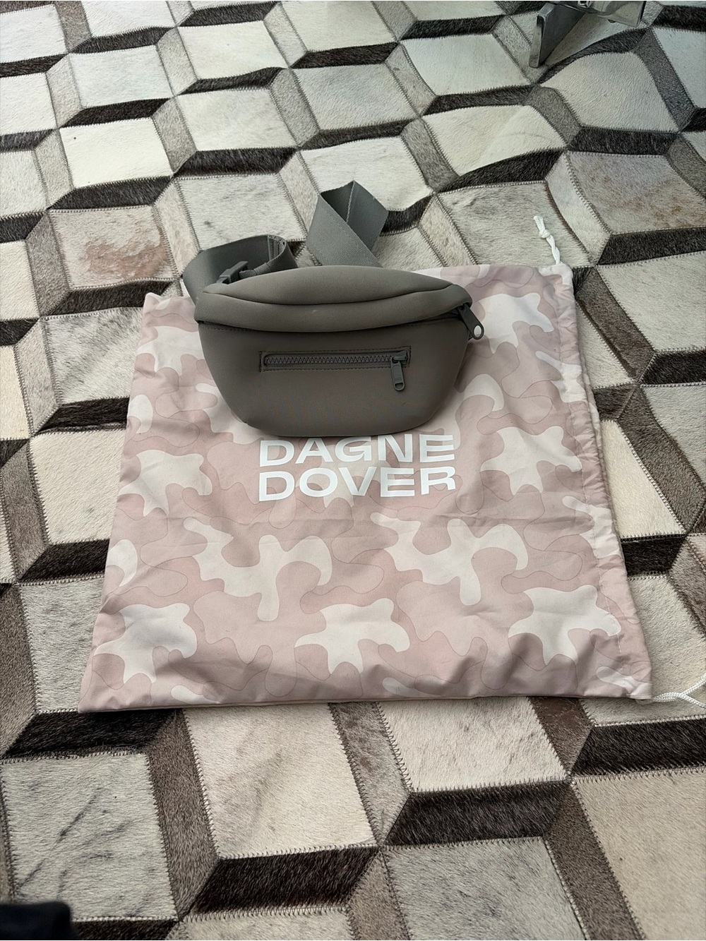 Dagne Dover Taupe Neoprene Fanny Pack Crossbody Belt Bag